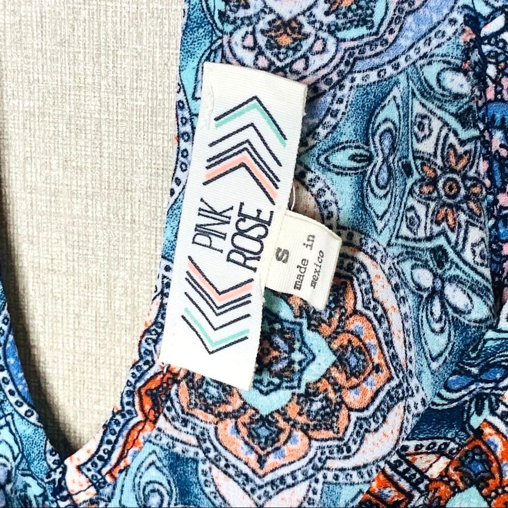 Pink Rose Blue Boho Tank Top Small Racerback Geometric Festival Casual Summer - Picture 5 of 5